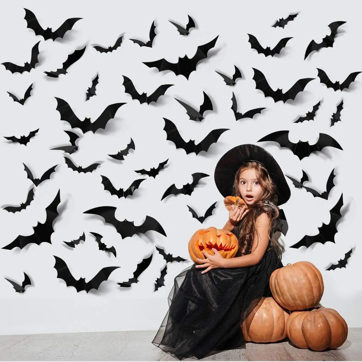 Halloween Black Bat Wall Stickers Party Decor Decals Holiday Scene Qme