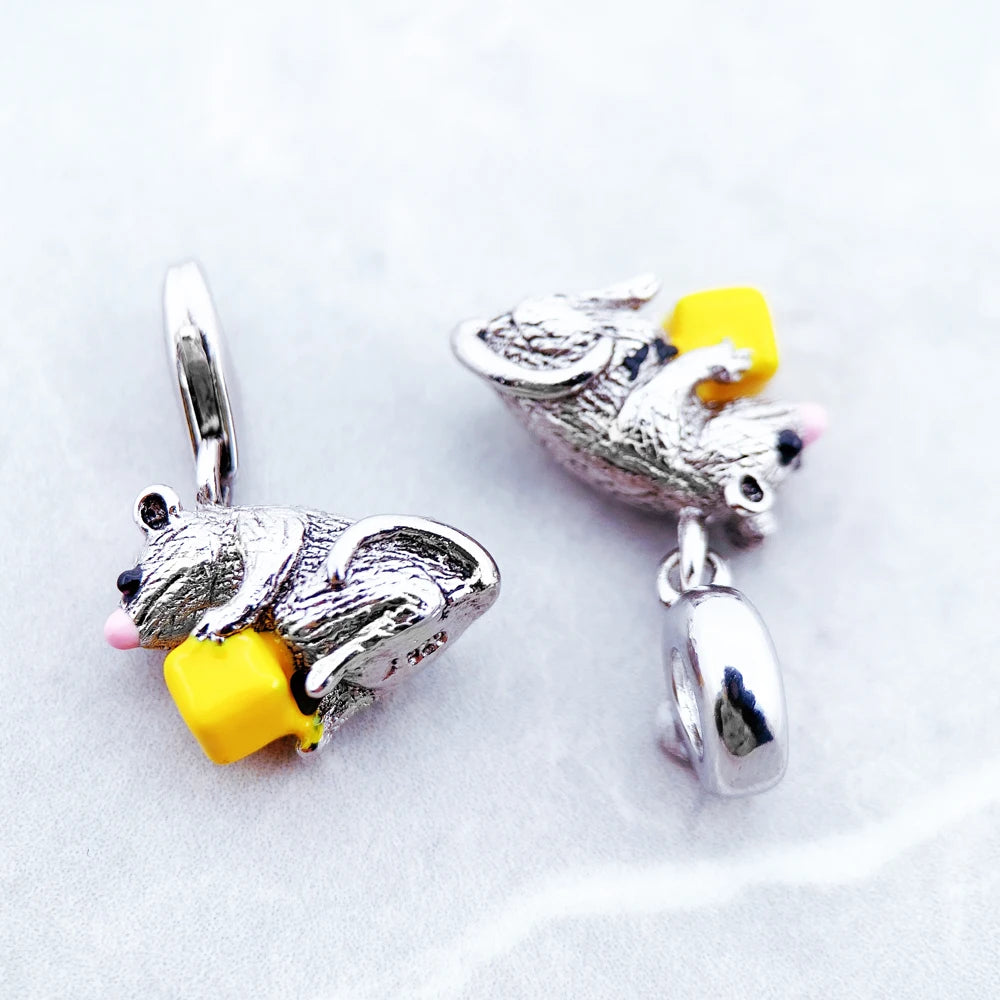 Mouse & Cheese Charms Pendant Fit Europe Bracelet, European Style 925 Sterling Silver Cute Fashion Jewelry Club for Women & Men Qme