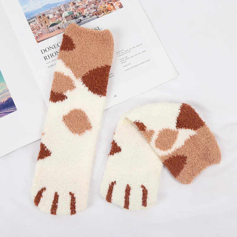 Kawaii Cartoon Socks Women Cute 3d Dog Cat Paw Pattern Female Warm Qme