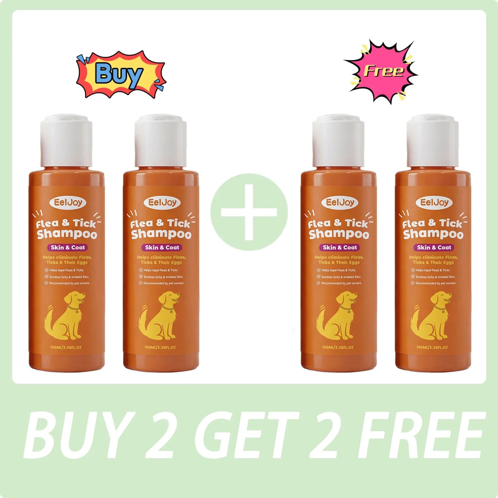 Dog Flea & Tick Shampoo Moisturizing Eliminating Fleas Relieve Itching Soothing Skin Long Lasting Fragrance Pet Grooming Shampoo Qme 4 x 100ml Boxed