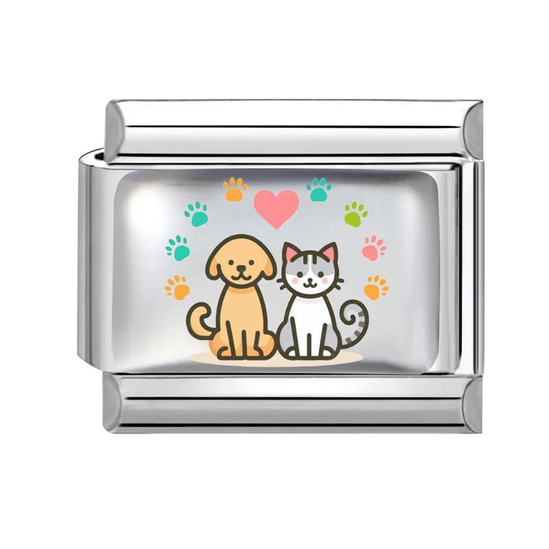 Fashion Pink Heart Dogs Cats Colorful Pets Animals Italian Charm Fit 9mm Stainless Steel Women Fashion Bracelet DIY Jewelry Gift Qme S 16