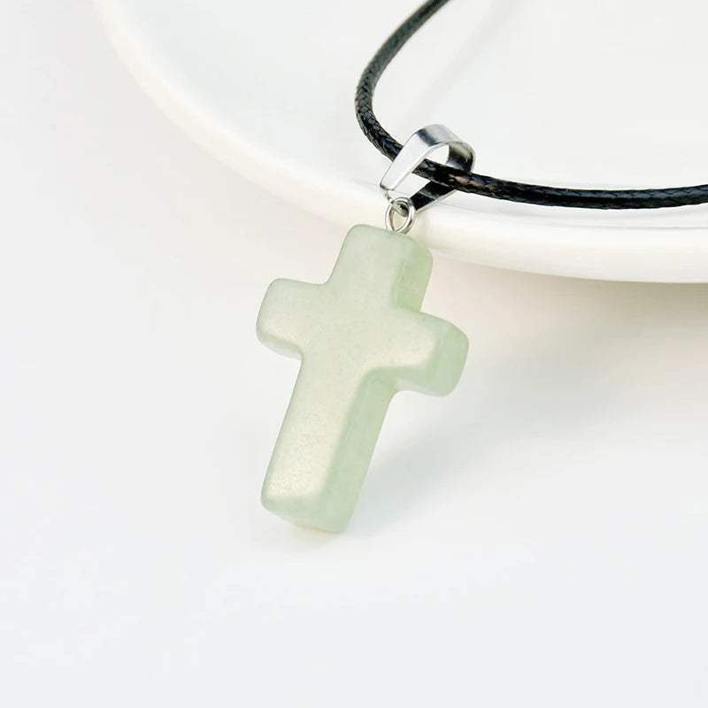 Natural Stone Cross Pendant Necklace, Colorful Punk Rock Style, Street Cool Vintage Y2K Goth Hip Hop Jewelry for Men and Women Qme A2