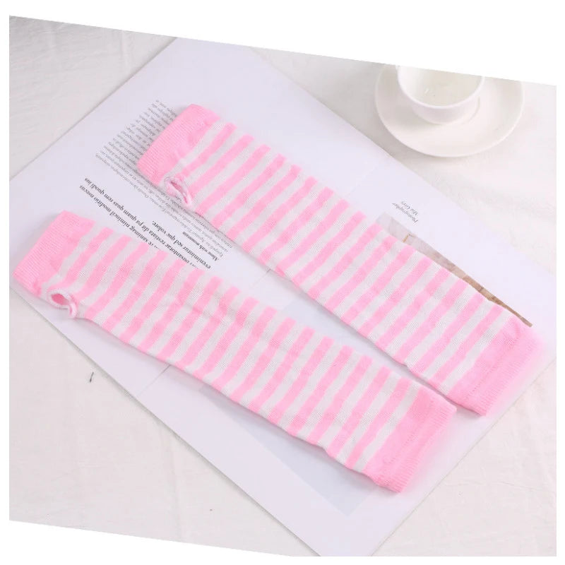 Women Fashion Lady Striped Elbow Gloves Warmer Knitted Long Qme SB938 Length -32cm
