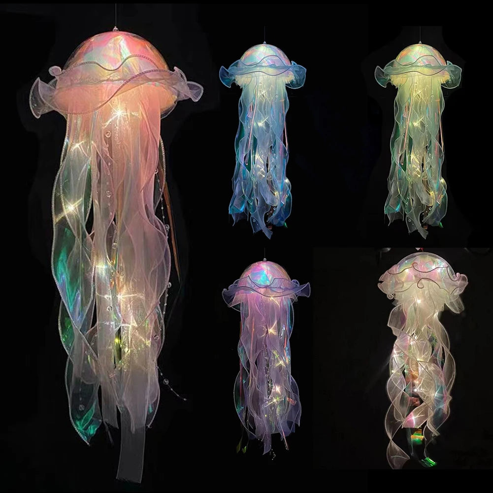 1/5PCS Jellyfish Bedroom Night Light Lamp Hanging Atmosphere Decoration Lamp with Ribbon Bead for Girl Bedroom Home Decoration Qme Multicolor 5PCS