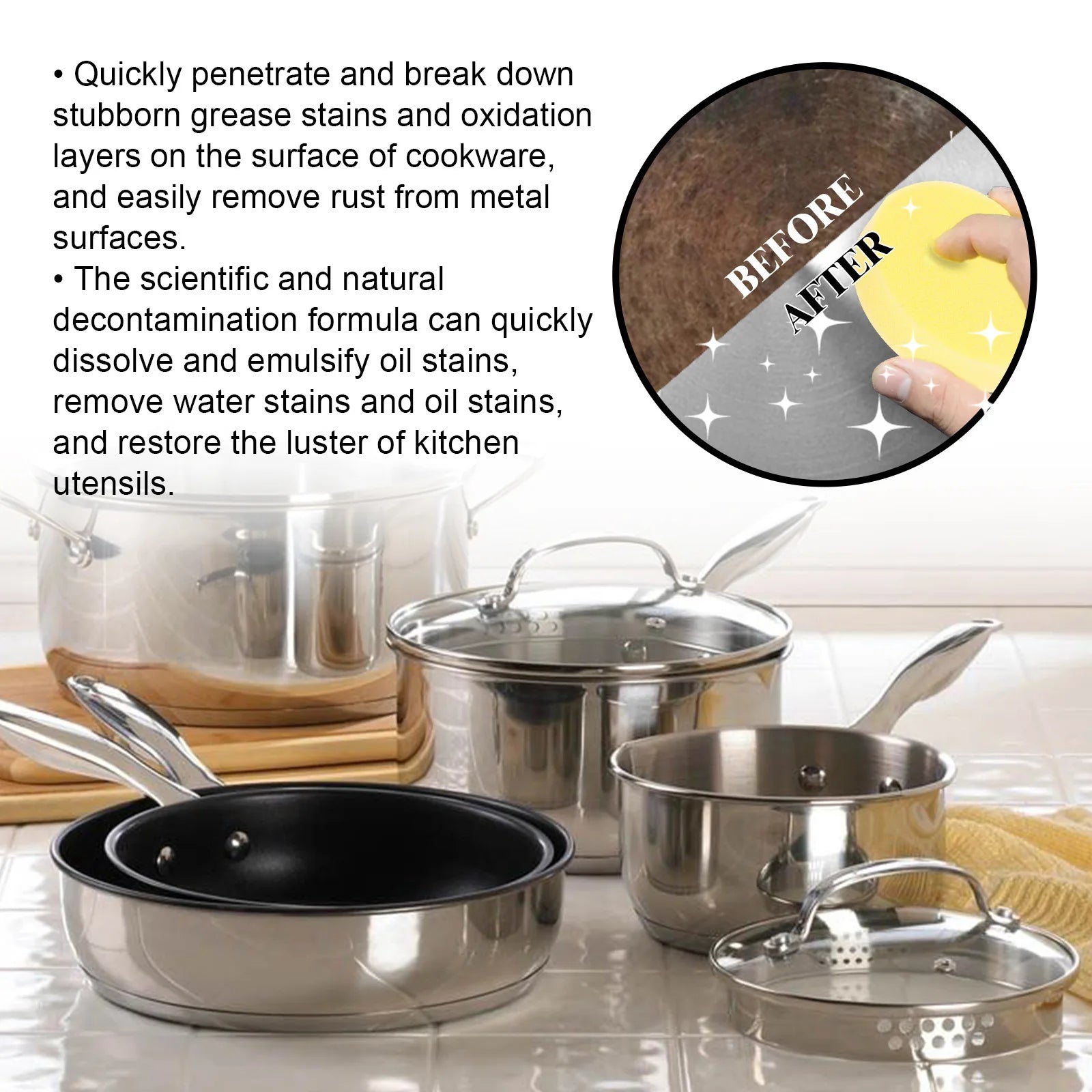 Stainless Steel Cleaning Paste Powerful Cookware Cleaner Rust Removal Washing Pot Bottom Scale Decontamination Kitchen Cleaner Qme