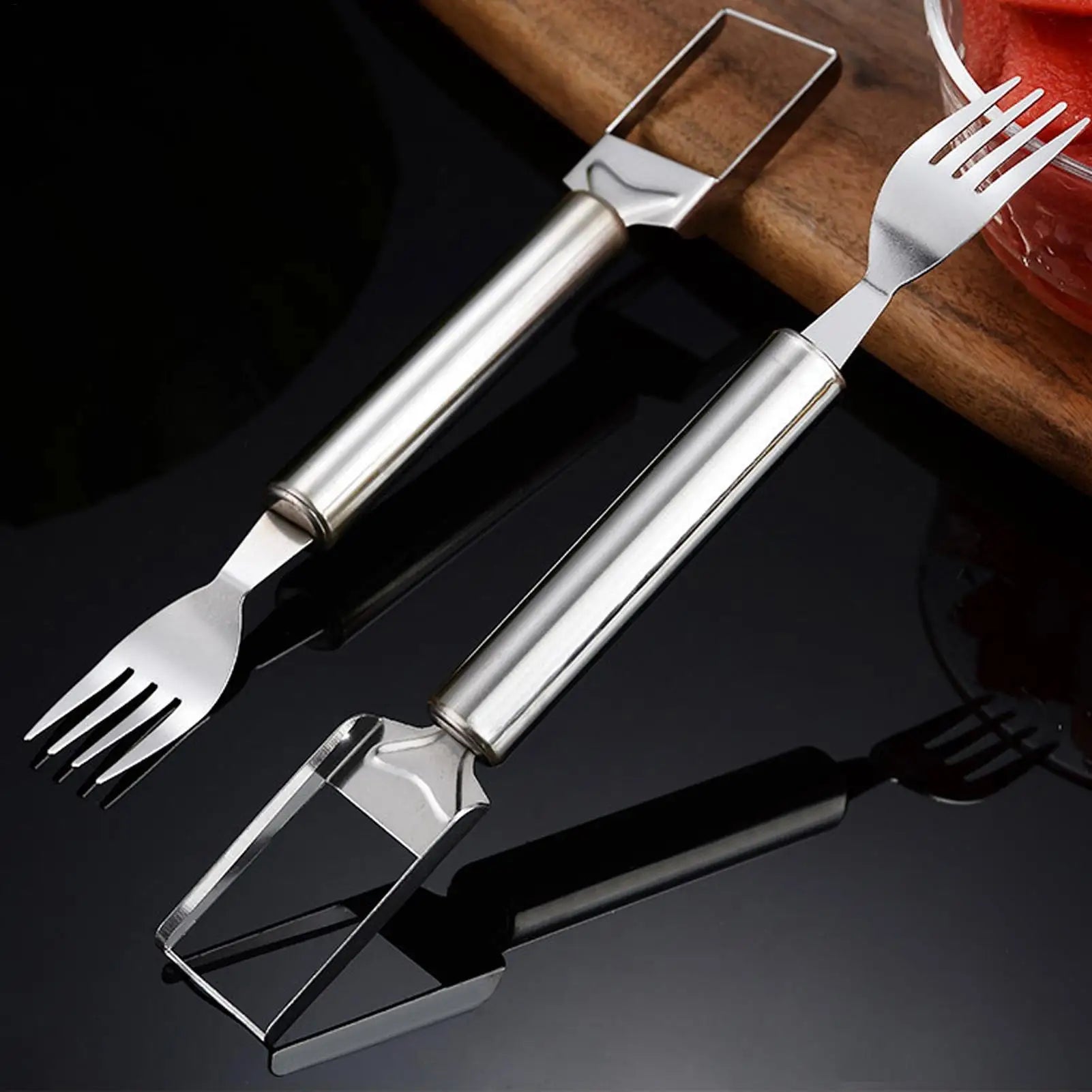 Watermelon Cutter Double Headed Kitchen Fruit Fork Stainless Steel Qme