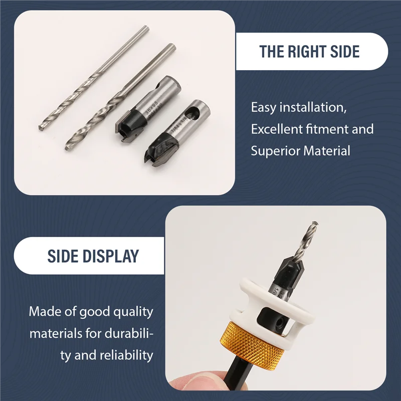 A02F-Countersink Drill Bit Set With Adjustable Depth Stop Quick Change Countersink Drill With Replaceable Drill Bits Qme