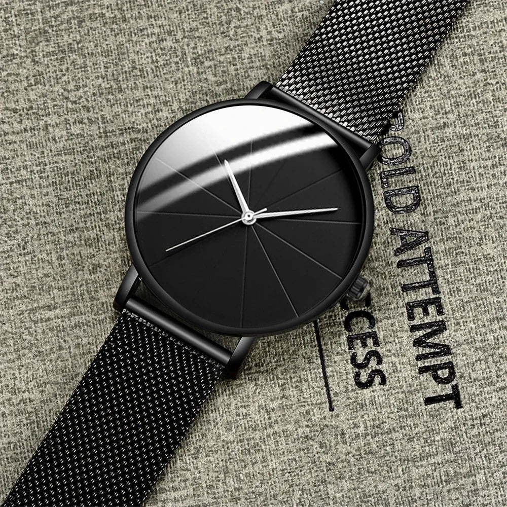 Minimalist Men's Fashion Watches Simple Men Business Ultra Thin Stainless Steel Mesh Belt Quartz Watch relogio masculino Qme