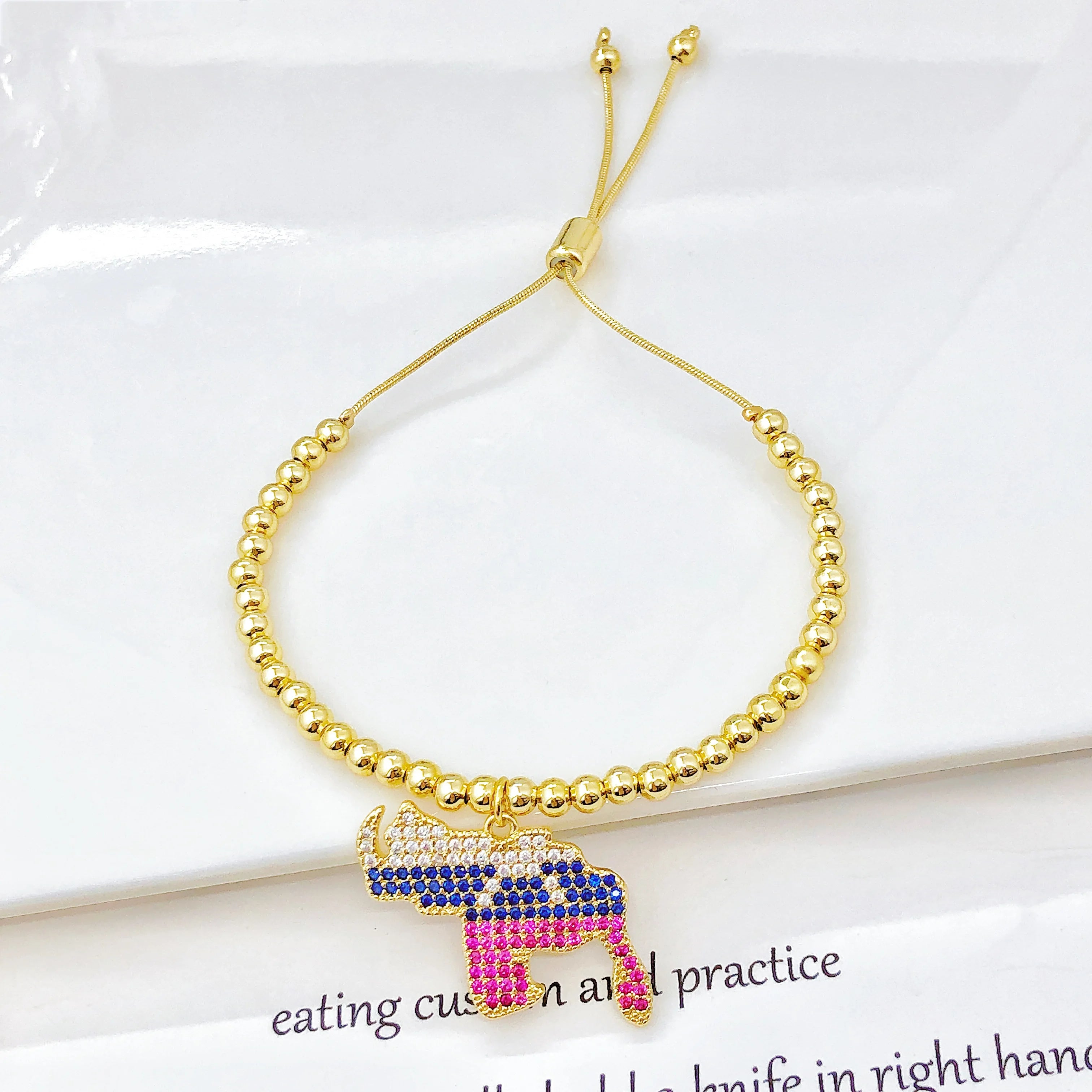 Adjustable Gold Plated Beaded Zircon Bracelet Enamel Colombia Venezuela Flag Map Men Women Charm Bracelet for Party Jewelry Gift Qme 8