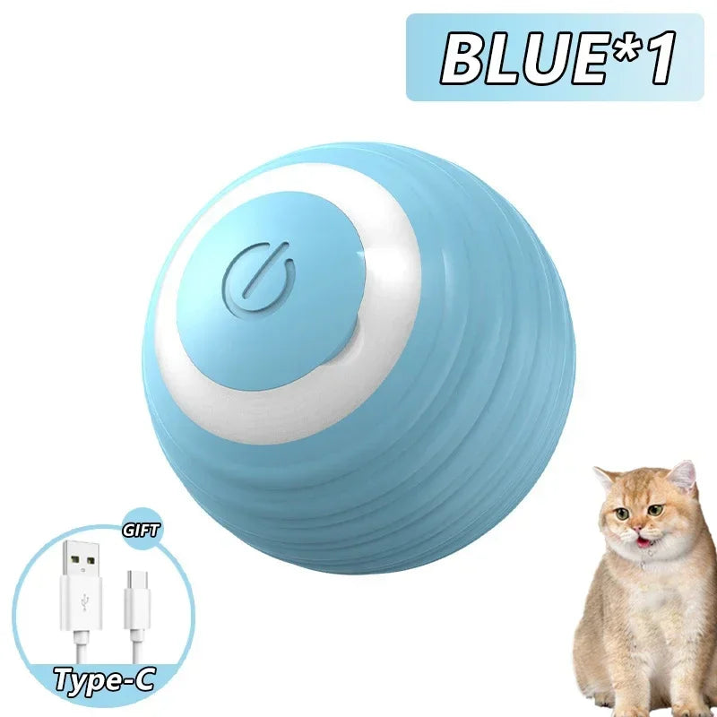 Cat Toys Pet Toy Supplies Accessories for Cats Spinning Ball Electric Interactive USB Charging Cat Ball Products Home Garden Qme Blue