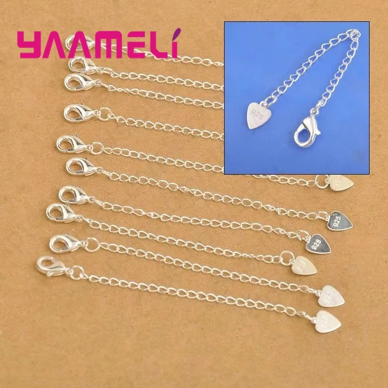 10X Wholesale Fashion Jewelry Findings Extension Chains 925 Heart Tag Sterling Silver Color Lobster Clasps For Necklace Bracelet Qme