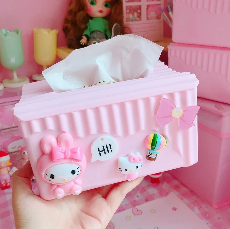 Hello Kitty Pink Creative and Cute Tissue Box Bathroom and Household Tissue Holder, Living Room Plastic Napkin Holder Qme 12