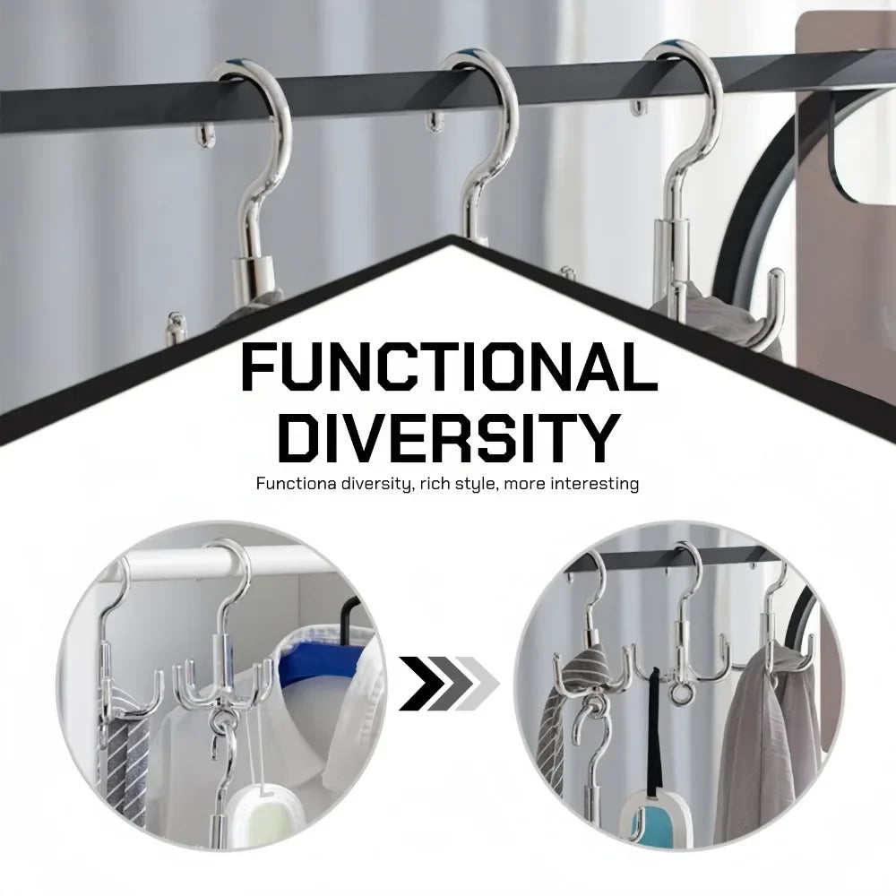 1/2/3Pcs Multifunctional Rotating Clothes Hook Punch Free 4-Claw 360° Rotating Scarf Hanging Storage Hooks for Wardrobe Storage Qme