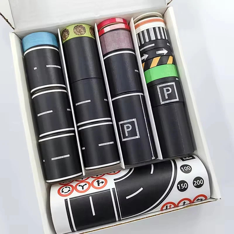 DIY Road And Rail Transit Design And Paper Tape, Used For Railw 28 Rolls+9 Traffic Game Scene Application Stickers Qme