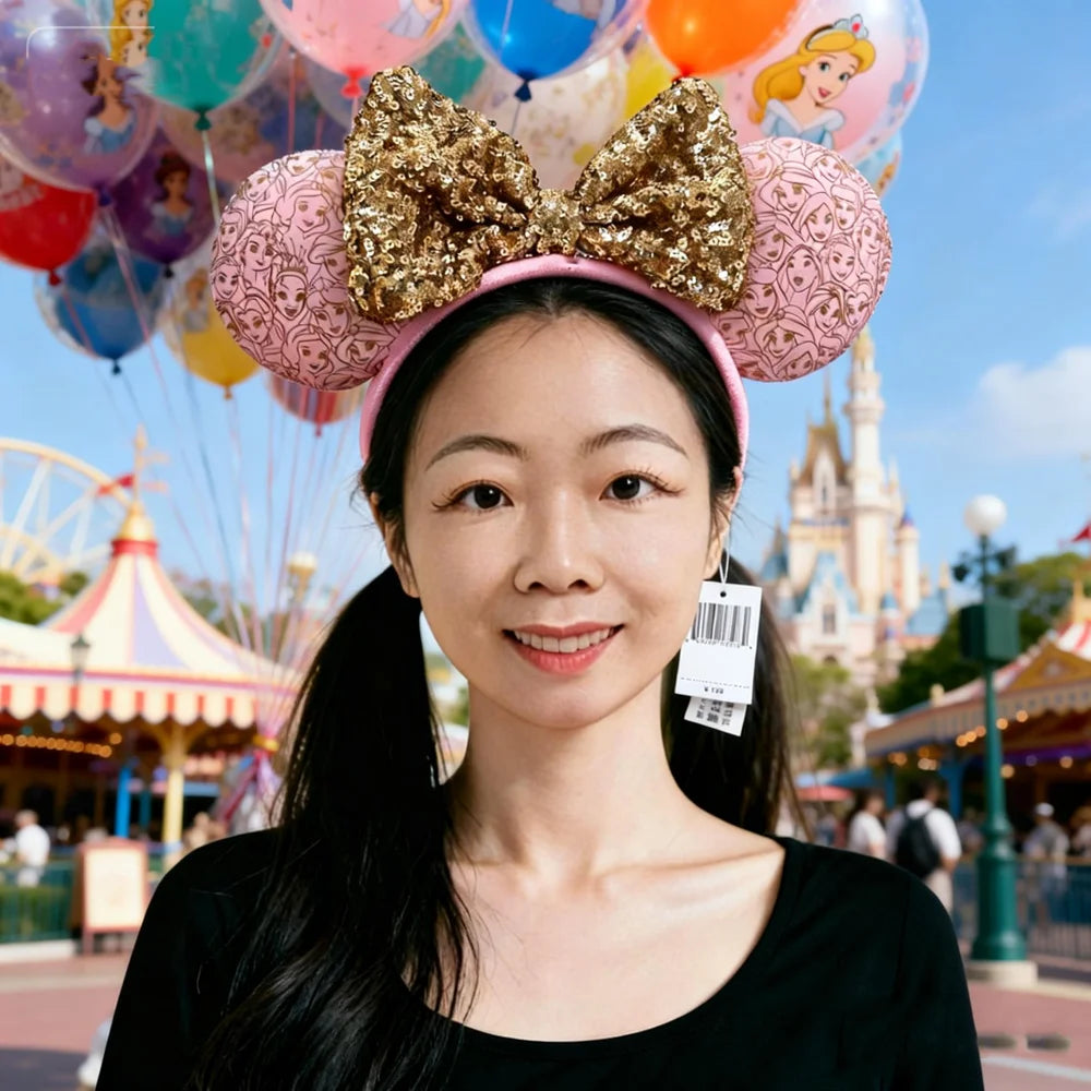 Princess Seris Pink Mickey Mouse Headbands Bow Glitter Party Decoration Cosplay Hair Accessories Hairband for girl Women Adults Qme