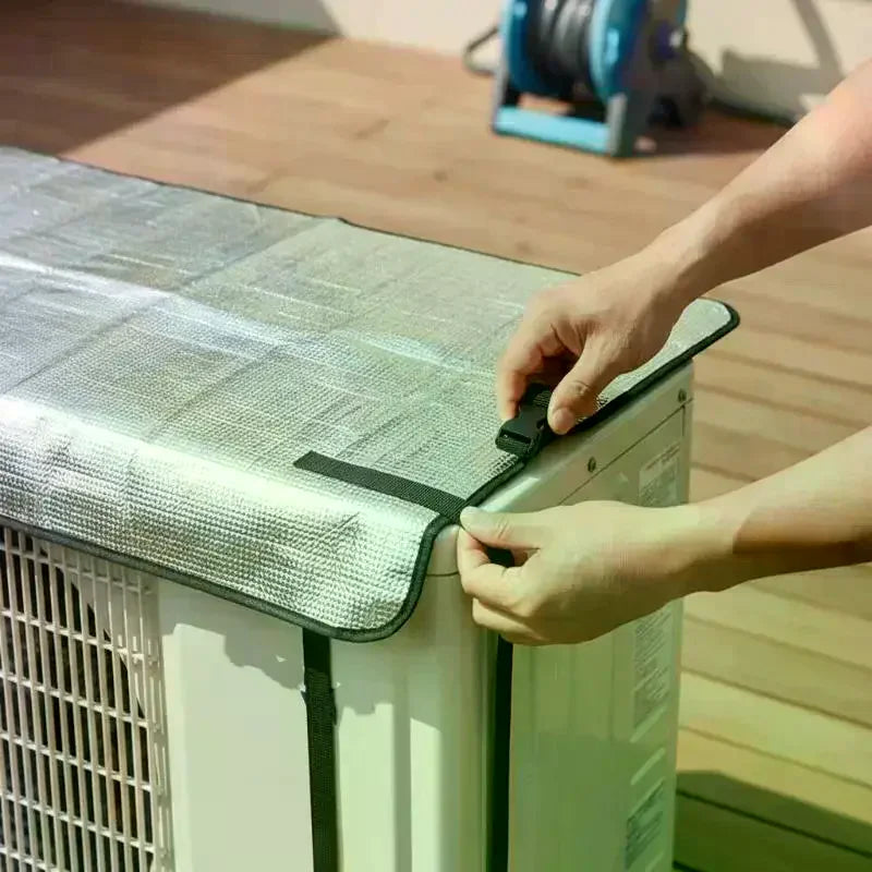 Outdoor Air Conditioner Cover Rainproof Sun Resistant Aluminum Foil Dust Cover With Elastic Band Lifting Loop Qme