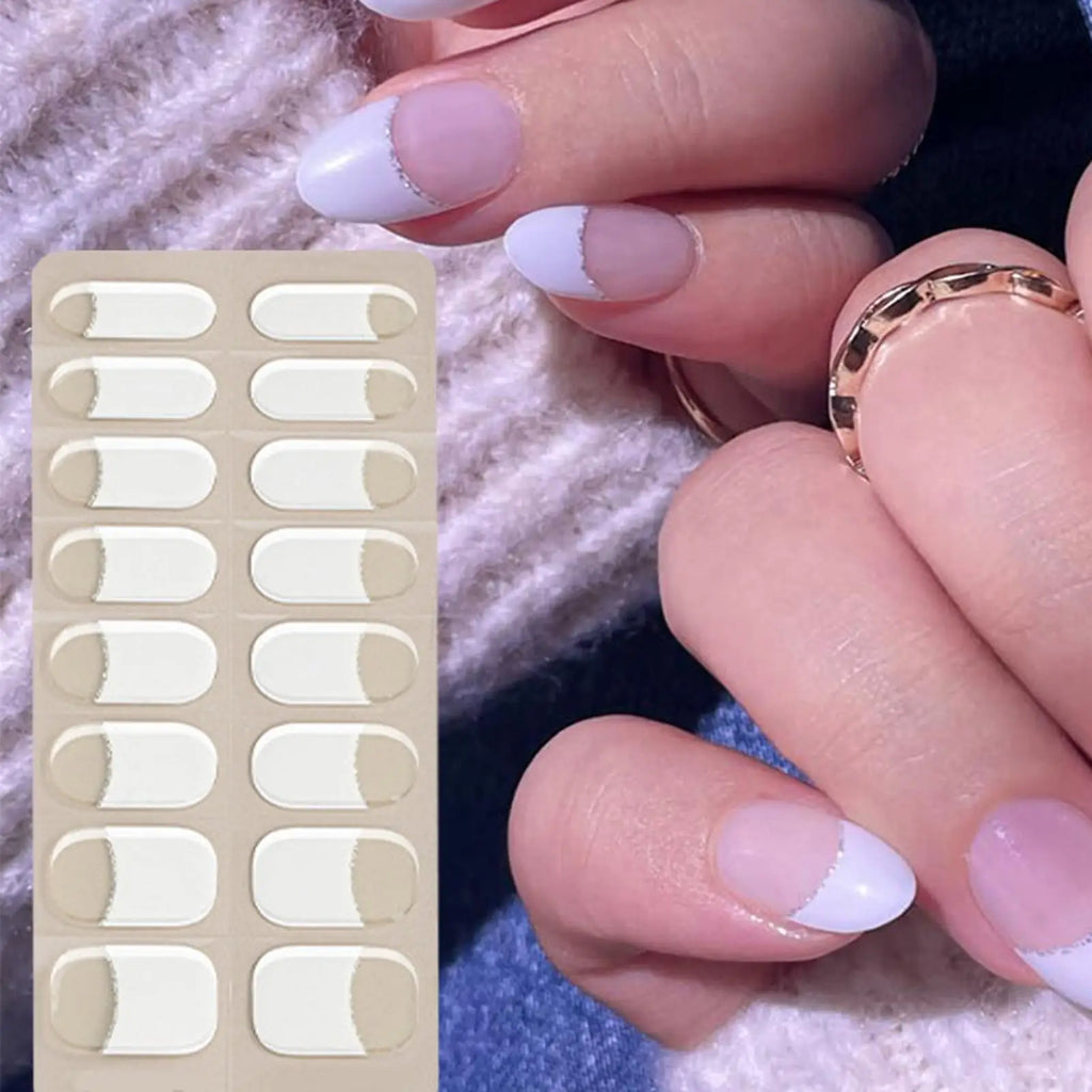 Semi Cured Gel Nail Strips French Gel Sticker Nails No Damage Manicure Supplies for Women Wife Ladies Girls Beauty Lovers Qme