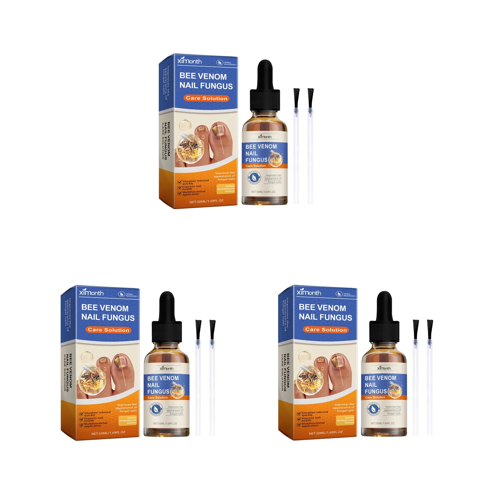 Bee Venom Nail Fungus Care Solution Maintenance Repair Nail Discoloration Thick Hand Foot Nail Manicureed Health Care Essence Qme 3 x 50ml Boxed
