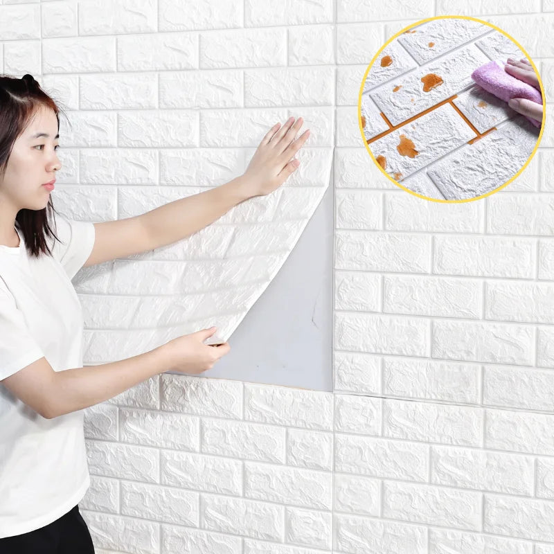 Waterproof Self Adhesive Soft Foam 3D Brick Wallpaper 10Pcs 38.5cmx35cm Wall Sticker Bedroom Living Indoor Wall Decor Qme