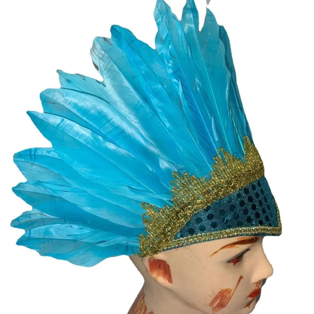 Fashion Adjustable Feather Headdress Head-mounted Colorful Chief Qme Blue