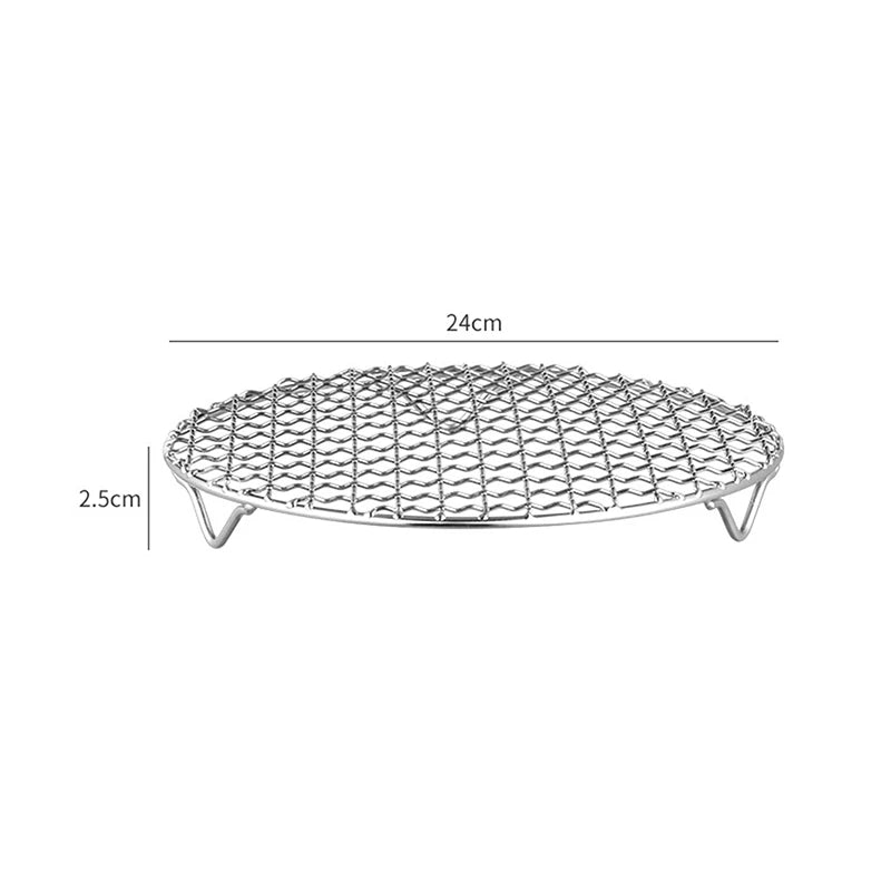 Round Air Fryer Rack Legs Stackable Grid Grilling Stainless Steel Qme 24.5cm
