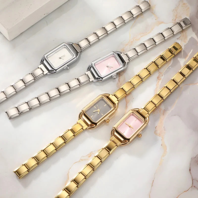 Fashion Colorful Dial Square Stainless Steel Women Zircon Series Watch Head Fit 9mm Bracelet For Party Friend Wife Jewelry Gifts Qme