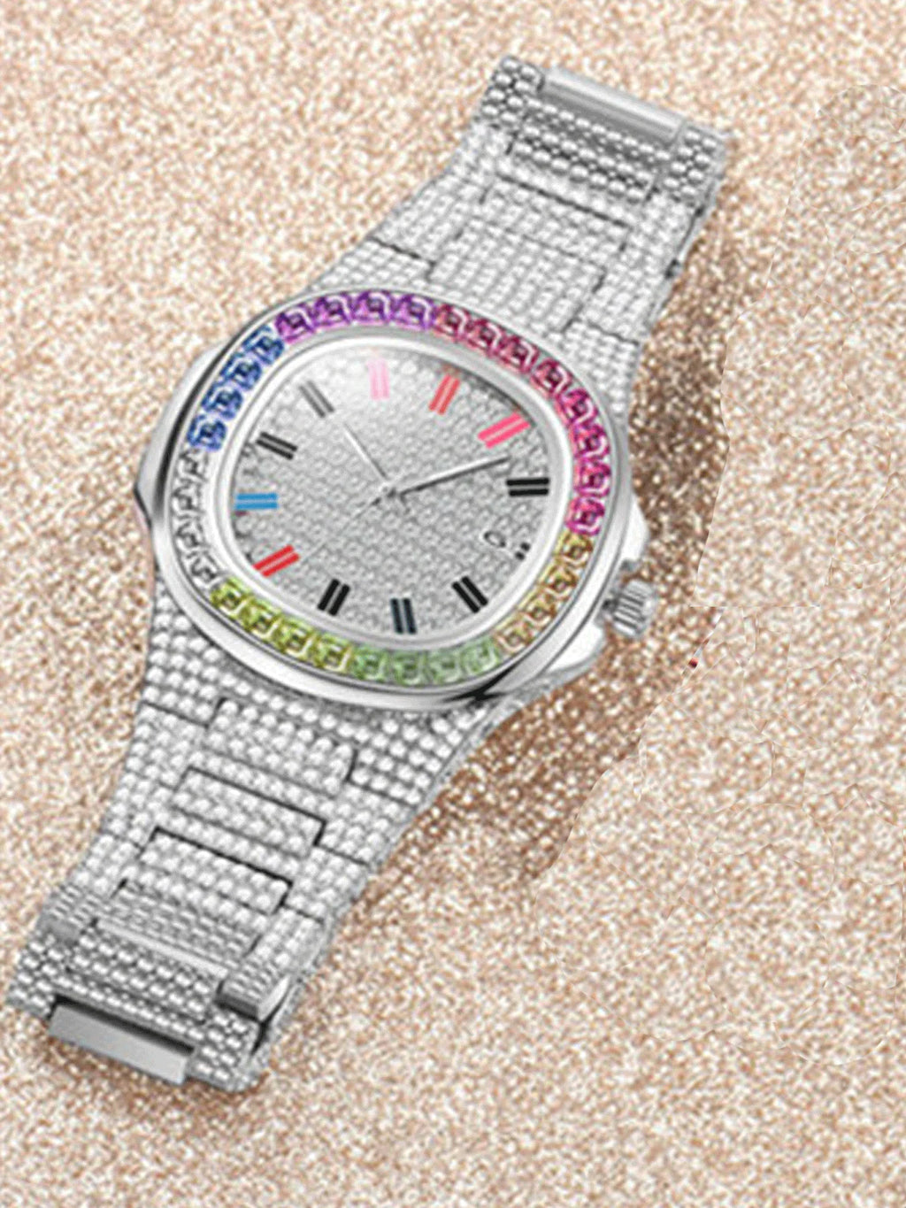2-piece Fashion Watch Starry Sky Men's and Women's Hip Hop Bracelet Set with Diamonds Qme