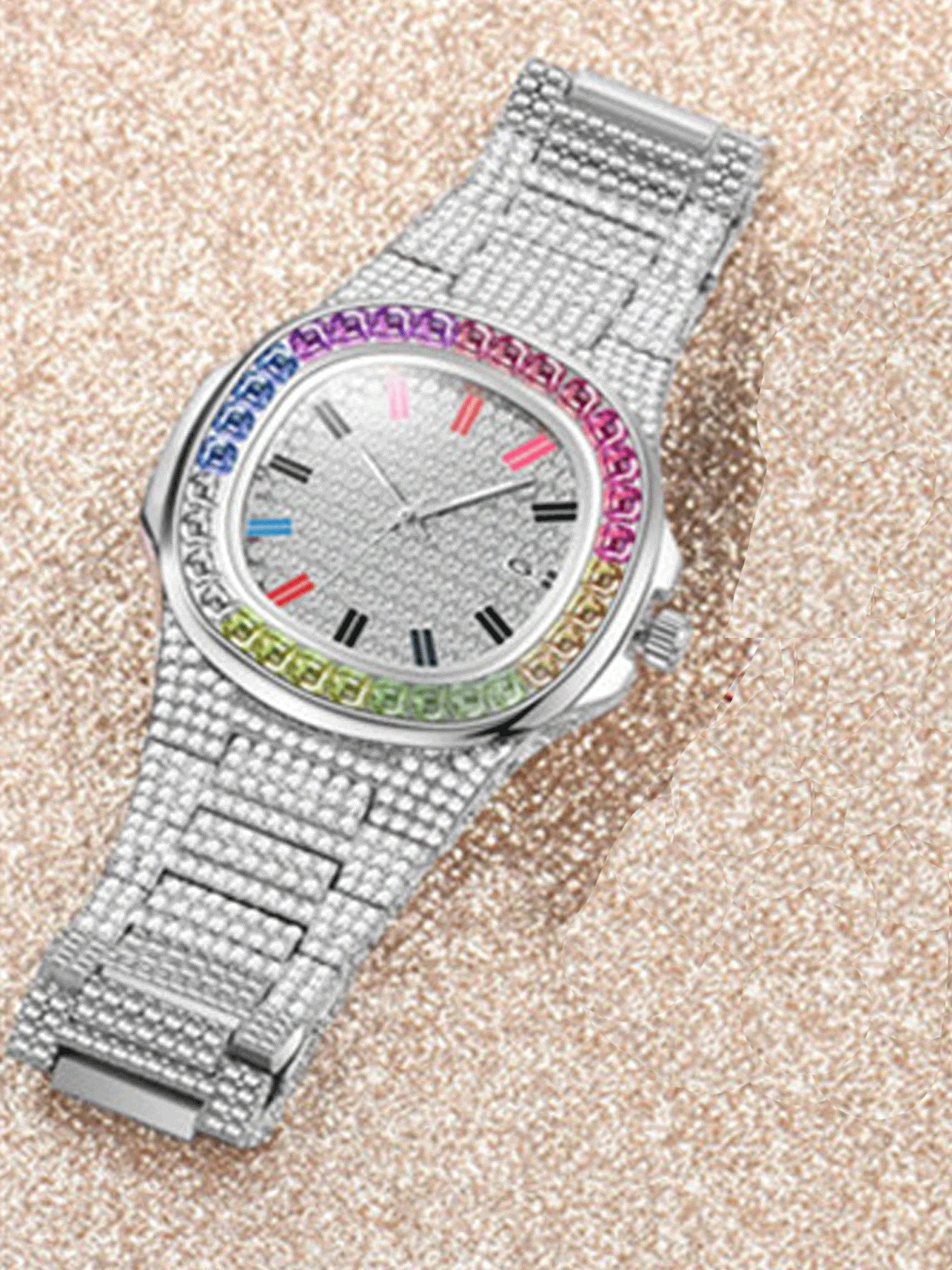2-piece Fashion Watch Starry Sky Men's and Women's Hip Hop Bracelet Set with Diamonds Qme