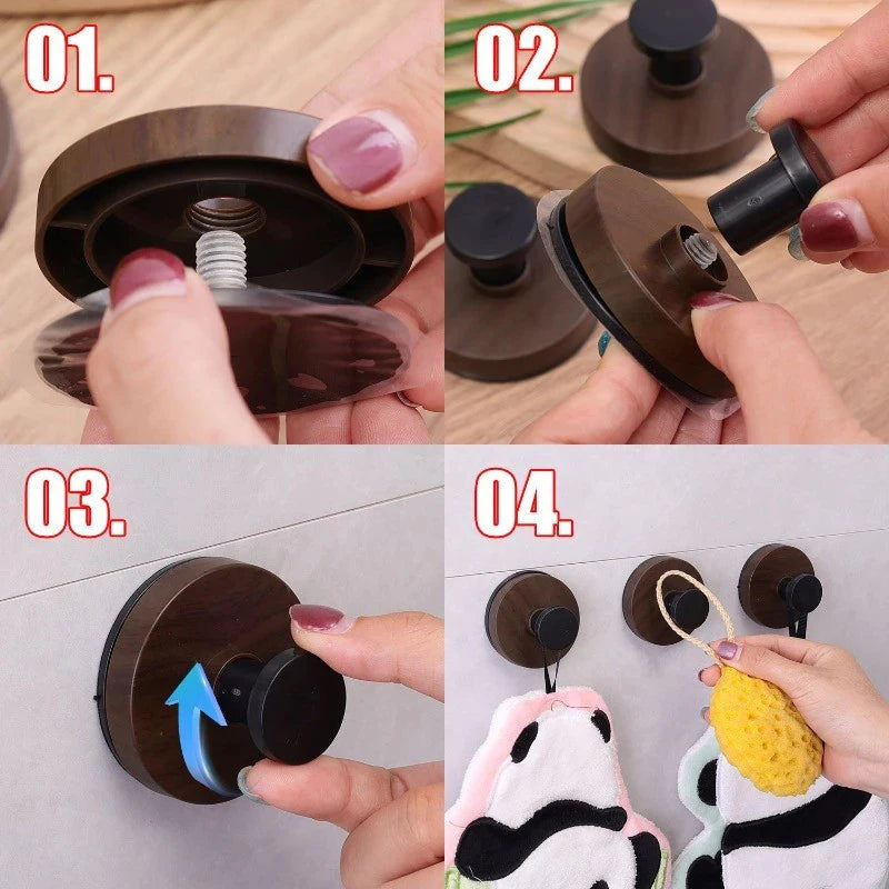 Wall-mounted Storage Rack Wood Suction Cup Hooks Walnut Keys Decor Qme