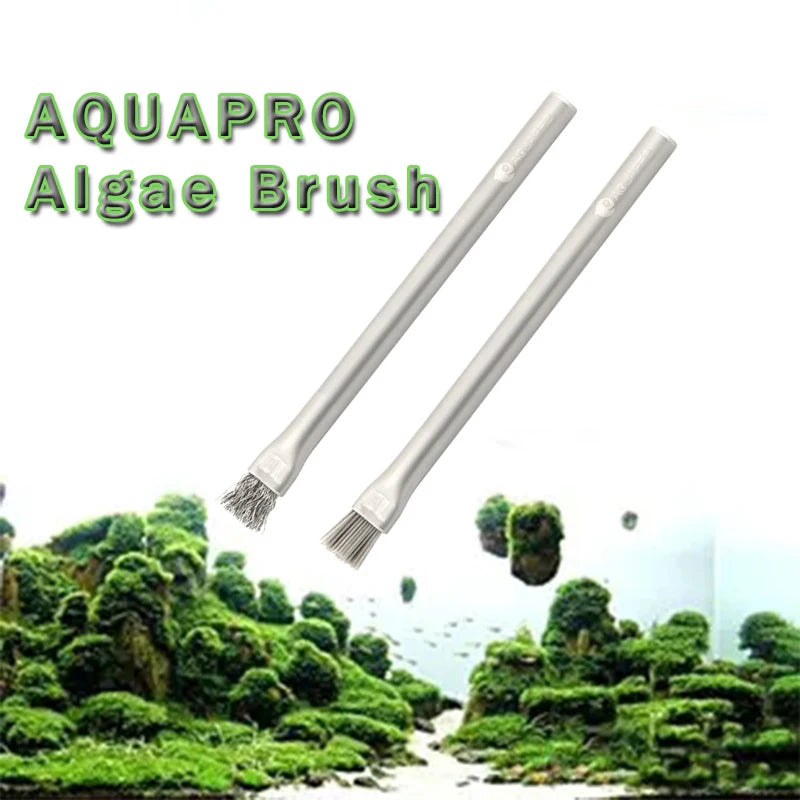 Aquapro Algae Brush Aquarium Accessory Fish Tank Cleaning Tool Stainless Steel Hard Pro Water Cleaner Remover Plant ADA Quality Qme