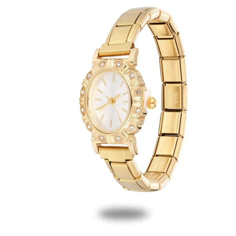 Wholesale Square Heart Watch Men Women's DIY 9MM Width Italian Elastic Charm Stainless Watch Header Linker Bracelet Jewelry Gift Qme Style 14