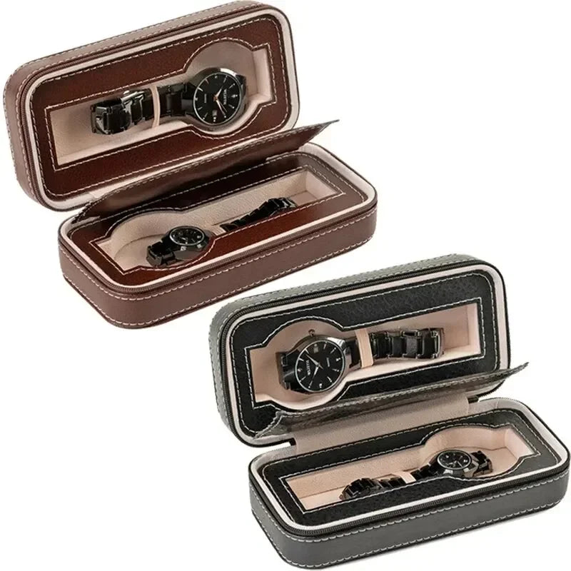 New Travel Dustproof Embedded Watch Box Zipper Portable PU Leather Storage Case Watch Display Box For Trips And Gifts Qme