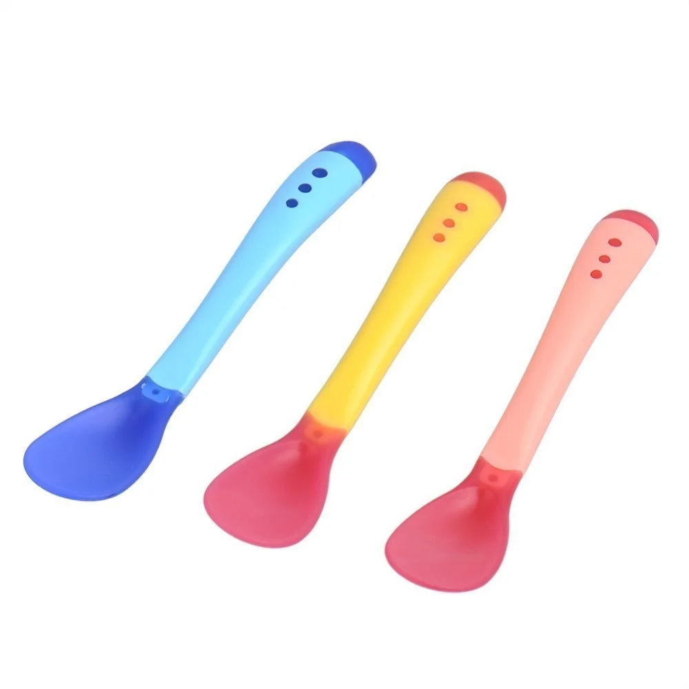 Safety Temperature Sensing Baby Silicon Spoon Kids Children Flatware Qme