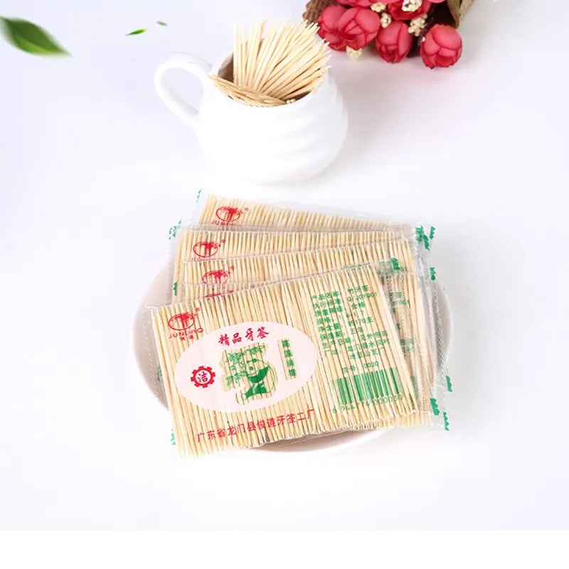 1000pcs Green Environmentally Friendly Bamboo Production Disposable Double-sided Fine Toothpicks Healthy Household Durable Qme