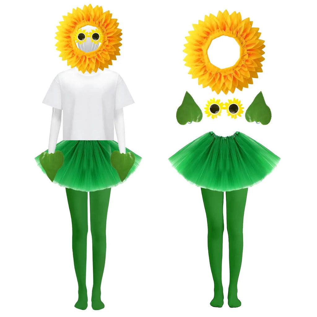 Sunflower Costume Sunshine Daisy Flower Outfit Sun Flower Headpiece Glasses Tutu Skirt Gloves Socks Plant Costume Qme