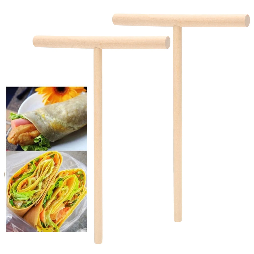 2Pcs T Shaped Wooden Pancake Batter Spreader Crepe Spreader Tool Spatula for Making Pancakes Waffles Kitchen Cooking Qme