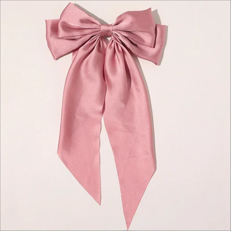 Elegant Women Bow Ribbon Hair Clip Fashion Simple Solid Satin Spring Qme Pink