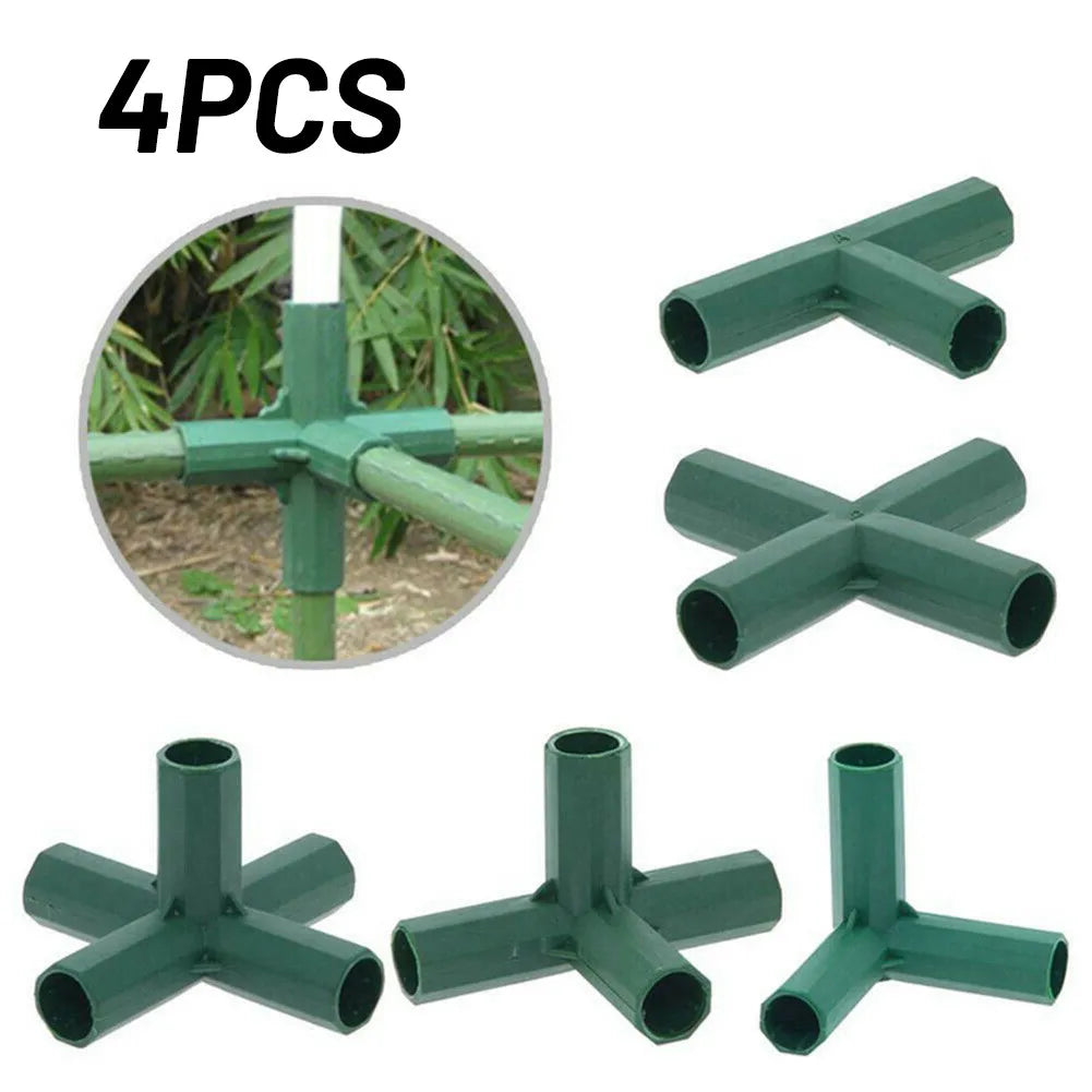 4 Pcs Plants Connectors Kit Plastic Greenhouse Frame Canes Building Connector Set 16-17mm Outdoor Garden Structure Pole Joints Qme