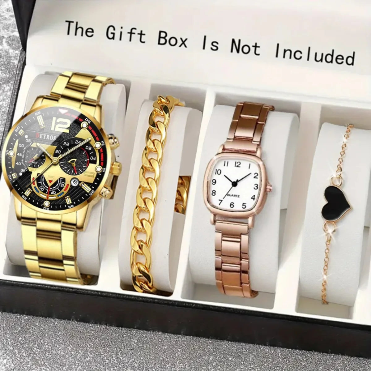 2026 4pcs/set Couple Watches ，Quartz Watch Date Display Men's Wrist Watch， Alloy Strap Round Square Dial Watches for Men Qme