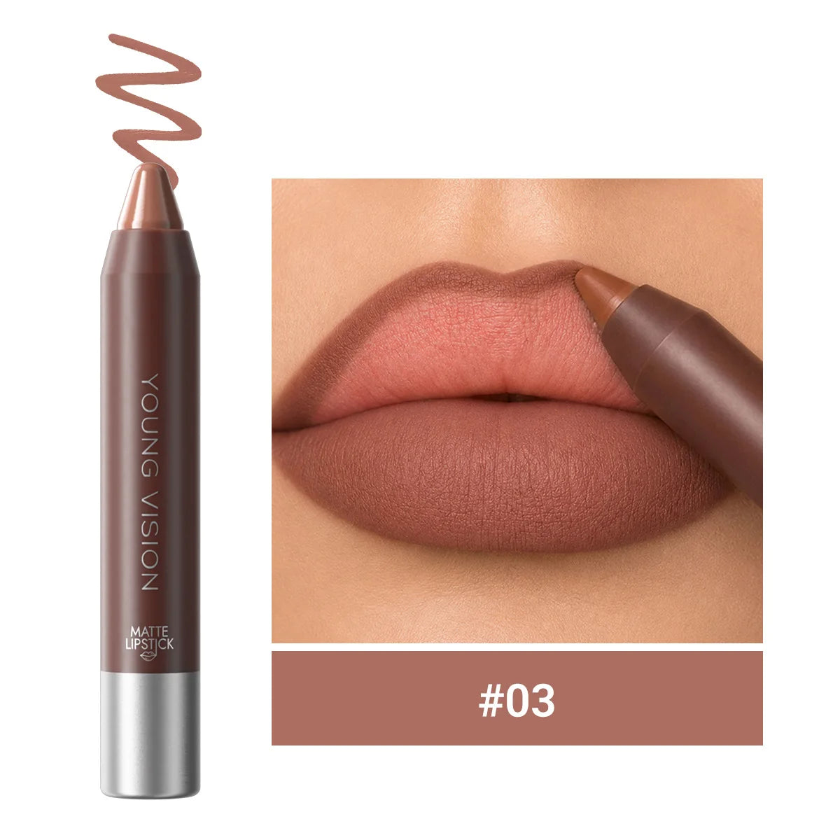 3-in-1 Matte Lip Pencil Crayon, Chocolate Brown Velvet Smooth Lip Liner, LongLasting Waterproof Lipstick for Ombre Gradient Lips Qme 03