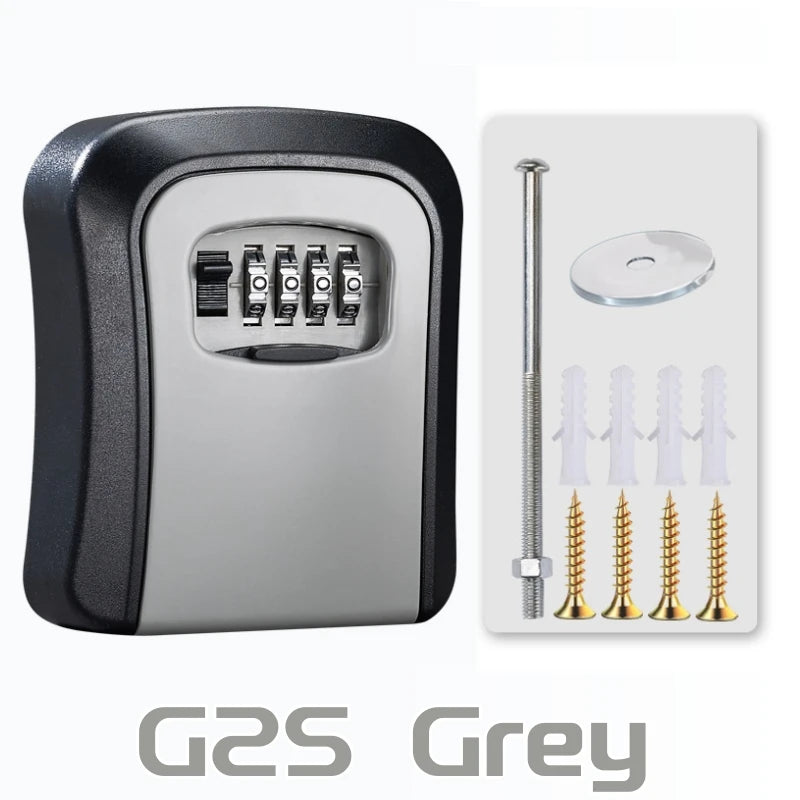 Key Lock Box 4 Digit Password ABS Security Anti-theft Durable Wall Mounted Password Key Box for Home or Office Key Safe Storage Qme G2S Grey