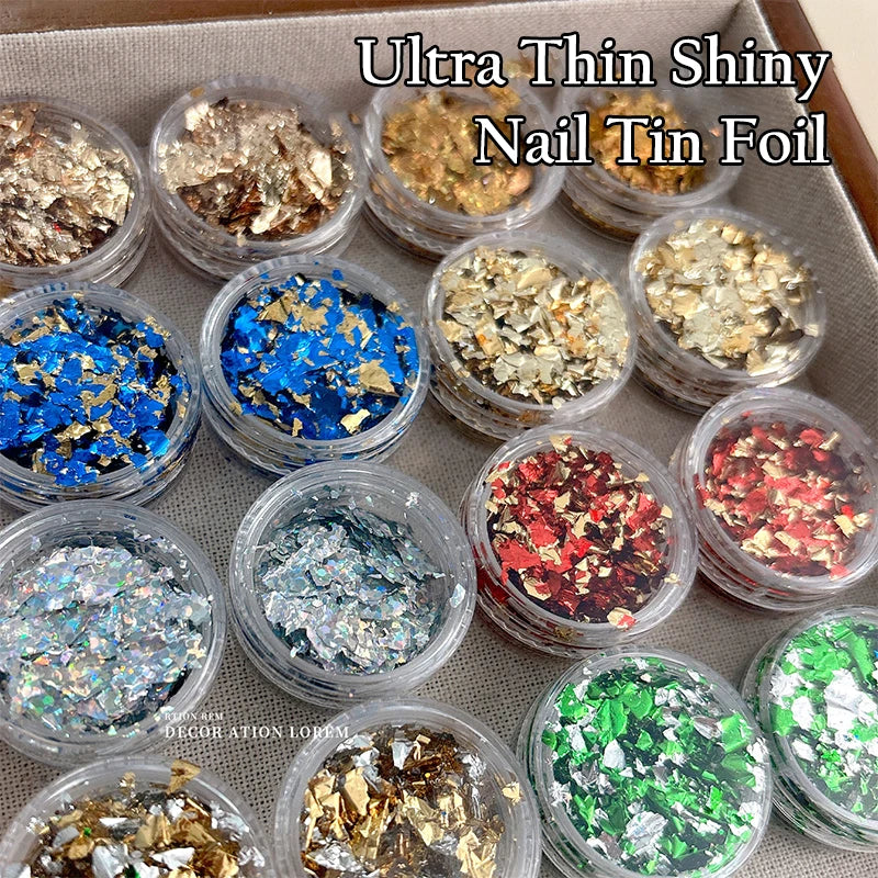 1Box Gold Foil Fragment Nail Glitter DIY Nails Sticker Art Qme