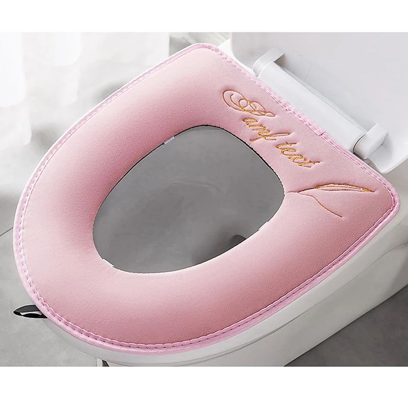 Universal Toilet Seat Cover Winter Warm Soft WC Mat Washable Removable Zipper Qme Pink