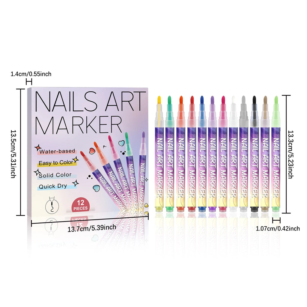 12 Colors DIY Nail Art Graffiti Pen 3D Nail Doodle Pen Acrylic Paint Pens for Nail Art Drawing Painting Nail Point Dotting Liner Qme