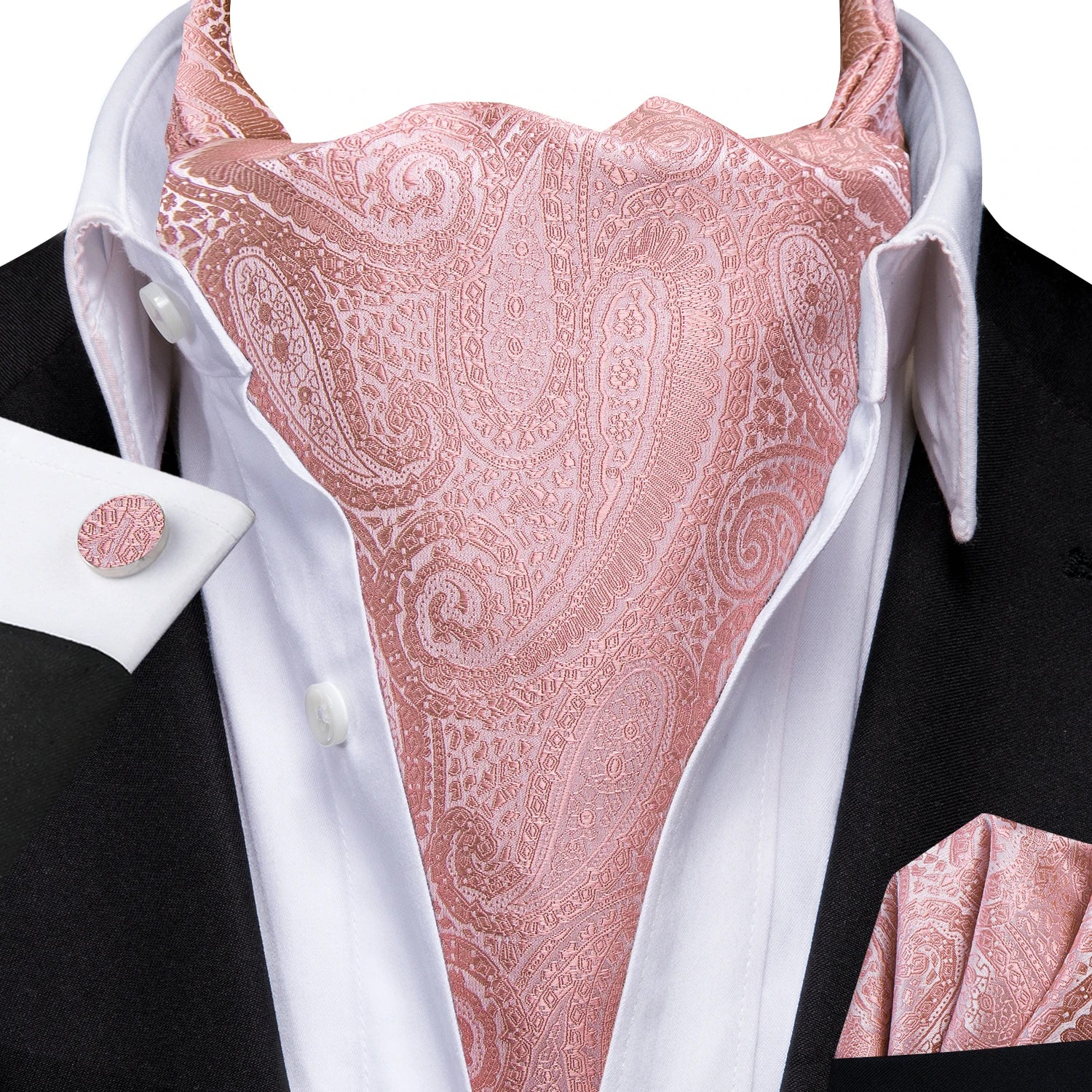 Men's Ascots Fashion Luxury Paisley Cravat Set with Cufflinks and Handkerchiefs for Daily Casual Outing Qme LDAS1134