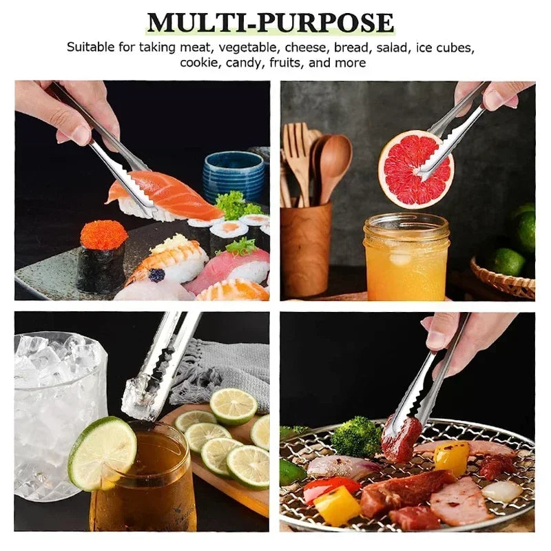 Stainless Steel Ice Tongs Bread Cake Clamps Salad Coffee Sugar Cubes Clips for Restaurant Bar Party Serving Tongs Kitchen Tools Qme