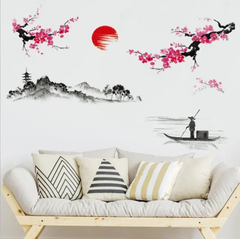 Chinese Sakura Japanese Pink Cherry Blossom Tree Decoration Mural Qme