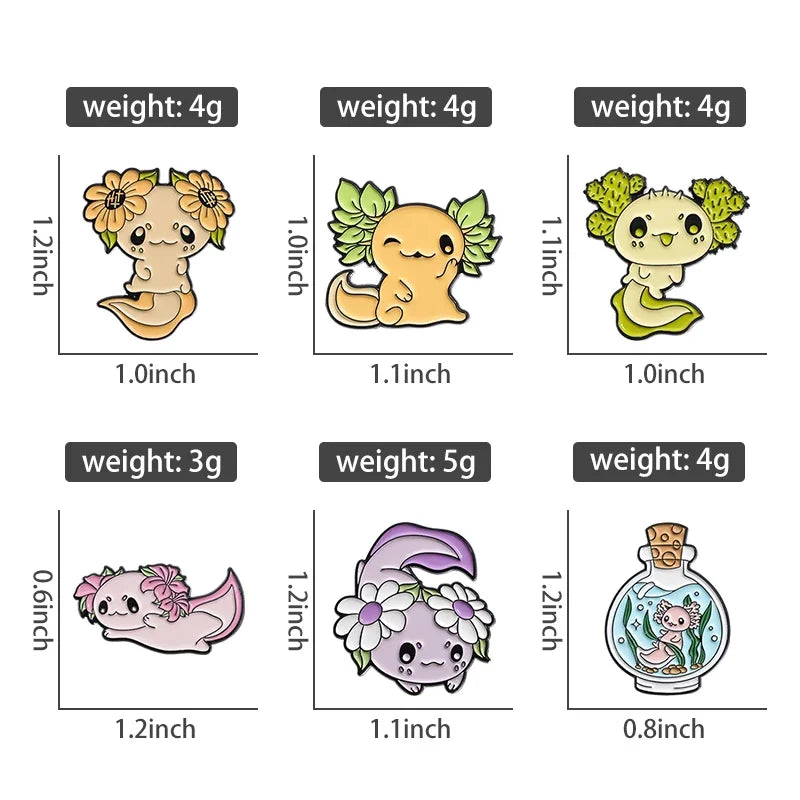 Cute Ocean Creatures Brooch Enamel Pins Cartoon Kawaii Axolotl Lapel Metal Badge Brooches for Backpack Jewelry Gift Qme