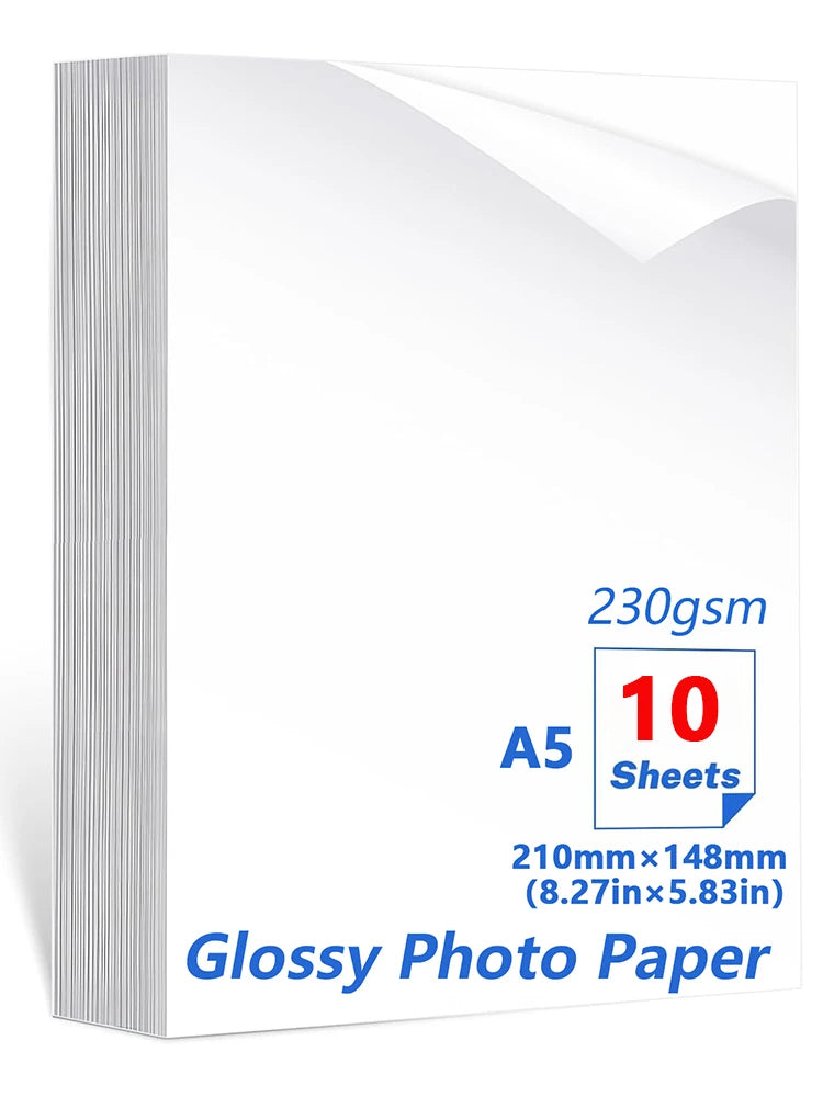 A5 Photo Paper , Waterproof Glossy for Photo Paper，A5 Size 230gsm Waterproof Embossed Card Paper Inkjet Photo Paper Qme 10sheets A5
