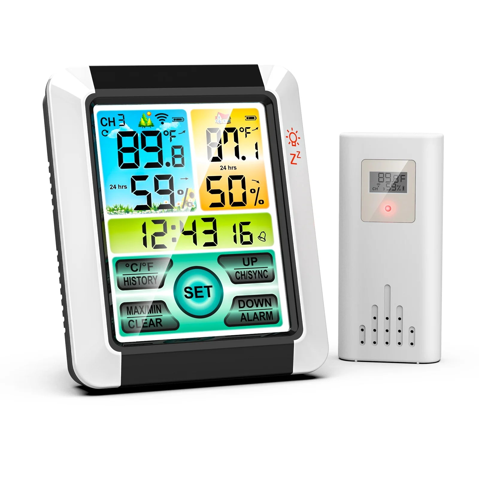 Indoor Outdoor Wireless Temperature Humidity Meter Large Screen Qme